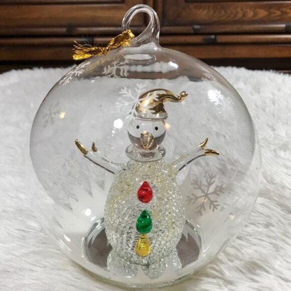 Sorelle Blown Glass Lighted Snowman Snowflake Globe Ornament - Picture 5 of 13